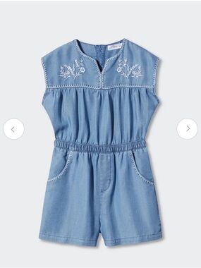 Mango Light Blue Embroidered Chambray Romper - Kids size 9
